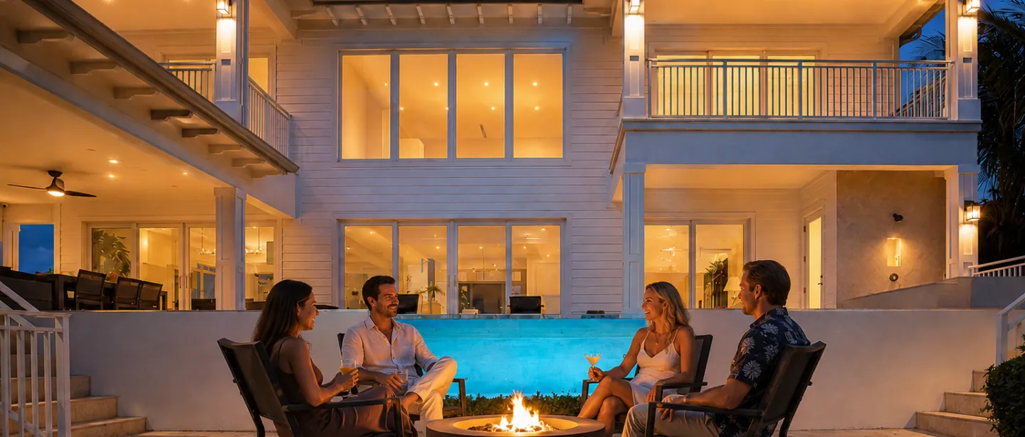 Spend the evening poolside at your fire pit with friends.