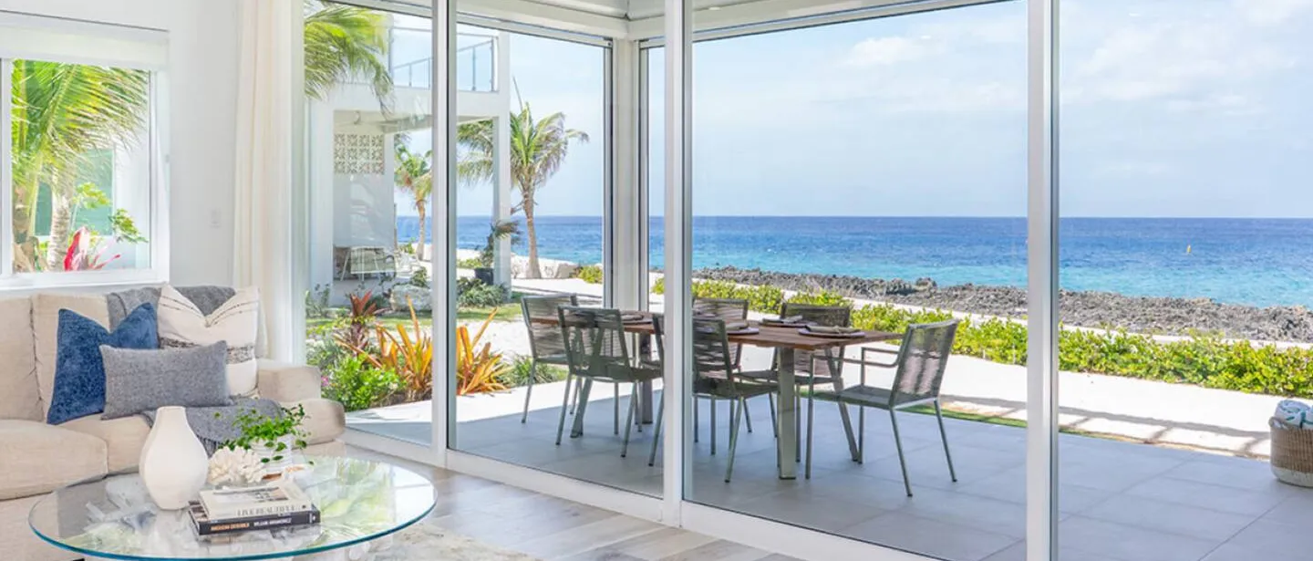 Living room - looking out at the blue ocean